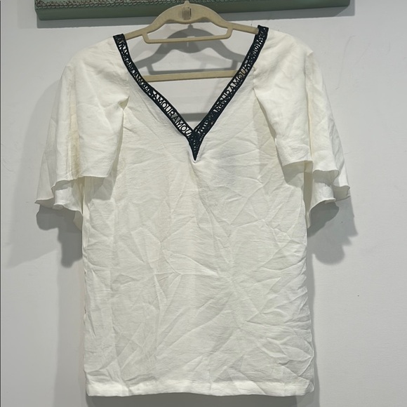 Maje White / Black Blouse Elegant Design ‘AMOUR' COLLAR-TRIMMED TOP small new - Picture 4 of 8